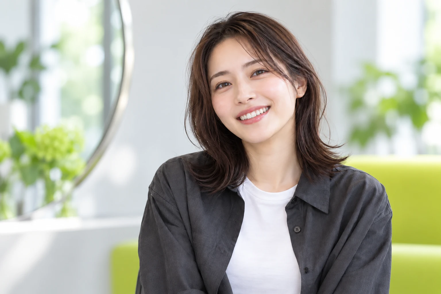 ホワイトニングオフィス公式サイトのTOP画像をもとに制作したライムグリーンのブランドビジュアル